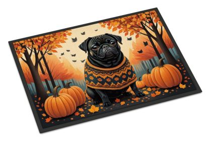 NEW Black Pug Fall Doormat Front Door Mat Indoor Outdoor Rugs for Entryway, Non Slip Washable Low Pile, 18H X 27W