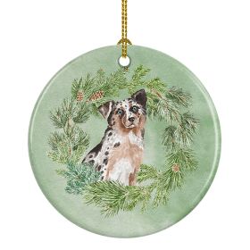 Australian Shepherd Blue Merle Shorthaired Christmas Wreath Ceramic Ornament Christmas Tree Hanging Decorations for Home Christmas Holiday, Party