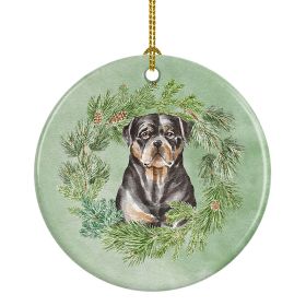Rottweiler Sitting Tall Christmas Wreath Ceramic Ornament Christmas Tree Hanging Decorations for Home Christmas Holiday, Party, Gift, 3 in, Multi