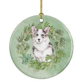 Corgi Blue Merle Christmas Wreath Ceramic Ornament Christmas Tree Hanging Decorations for Home Christmas Holiday, Party, Gift, 3 in, Multicolor