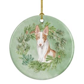 Ibizan Hound Sitting Tall Christmas Wreath Ceramic Ornament Christmas Tree Hanging Decorations for Home Christmas Holiday, Party, Gift, 3 in