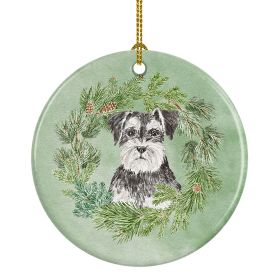 Schnauzer Black and Silver Christmas Wreath Ceramic Ornament Christmas Tree Hanging Decorations for Home Christmas Holiday, Party, Gift, 3 in