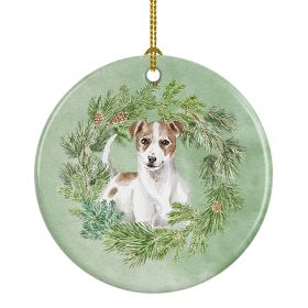 Jack Russell Terrier Chestnut and White Christmas Wreath Ceramic Ornament Christmas Tree Hanging Decorations for Home Christmas Holiday, Party, G