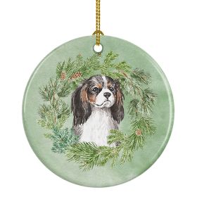 Cavalier Spaniel Tricolor Christmas Wreath Ceramic Ornament Christmas Tree Hanging Decorations for Home Christmas Holiday, Party, Gift, 3 in