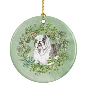 Bulldog Brindled Christmas Wreath Ceramic Ornament Christmas Tree Hanging Decorations for Home Christmas Holiday, Party, Gift, 3 in, Multicolor