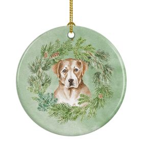 Labrador Retriever Yellow Christmas Wreath Ceramic Ornament Christmas Tree Hanging Decorations for Home Christmas Holiday, Party, Gift, 3 in