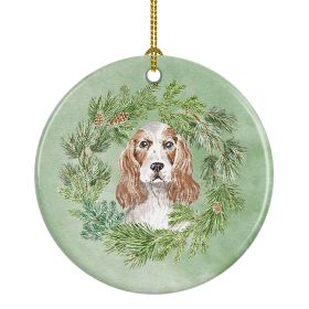Cocker Spaniel Red and White Christmas Wreath Ceramic Ornament Christmas Tree Hanging Decorations for Home Christmas Holiday, Party, Gift, 3 in