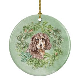 Cocker Spaniel Liver and Tan Christmas Wreath Ceramic Ornament Christmas Tree Hanging Decorations for Home Christmas Holiday, Party, Gift, 3 in