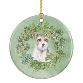 Jack Russell Terrier Chestnut and White Wirehaired Christmas Wreath Ceramic Ornament Christmas Tree Hanging Decorations for Home Christmas Holida
