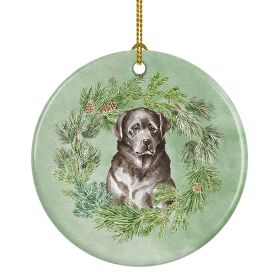 Labrador Retriever Black Christmas Wreath Ceramic Ornament Christmas Tree Hanging Decorations for Home Christmas Holiday, Party, Gift, 3 in
