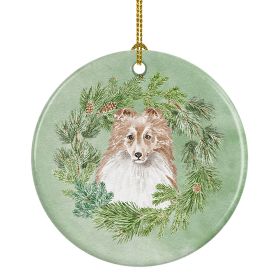 Sheltie/Shetland Sheepdog Adult Sable Christmas Wreath Ceramic Ornament Christmas Tree Hanging Decorations for Home Christmas Holiday, Party, Gif