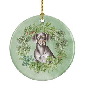 Dachshund Black and Tan Christmas Wreath Ceramic Ornament Christmas Tree Hanging Decorations for Home Christmas Holiday, Party, Gift, 3 in, Multi