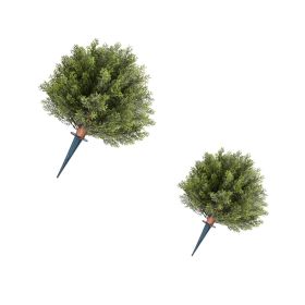 Artificial Topiary Cypress Trees with Ground Spike, 16 inch 2 Set Faux Shrubs & Bushes Potted Plants