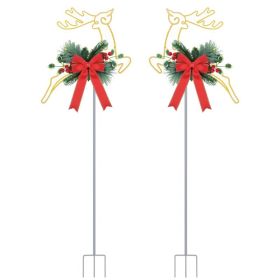2Pcs Christmas Lighted Reindeer Decoration LED Pathway Stake Lights Battery Powered For Outdoor Garden Lawn Porch Front Door Patio Holiday Decor (Option: 2Pcs)