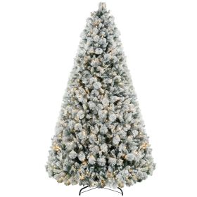 9 ft Prelit Flocked Artificial Christmas Tree with 750 Clear Lights, 2387 Tips, Metal Stand for Home Office Holiday (Option: Green-1180x350x350 mm)