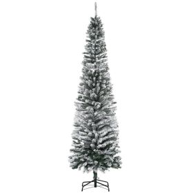 HOMOM 7.5ft Flocked Christmas Tree, Pencil Artificial Xmas Tree with Faux Snow, Dense Branches, Foldable Metal Base for Indoor Holiday Decor (Option: Green-940x260x250 mm)