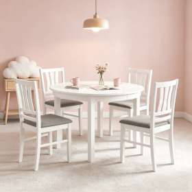 Set of 4 Linen Style Upholstered Kitchen Chairs with Wood Frames - Dining Room Seating with Classic Elegance (Color: White + Grey)