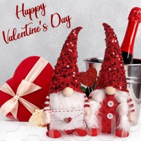 Valentine's Day Gnomes Gifts, Cute Box Raffia Inside, 2 Pcs Handmade Plush Swedish Elf Gnome With Heart Balloon Farmhouse Ornament Centerpiece De (Option: Red)