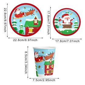 Christmas Paper Plates And Cups Set Decorations For 10 Guests Santa Claus Elk Pattern Plates And Cups For Winter Holiday Christmas Party Decorati (Option: 1set)
